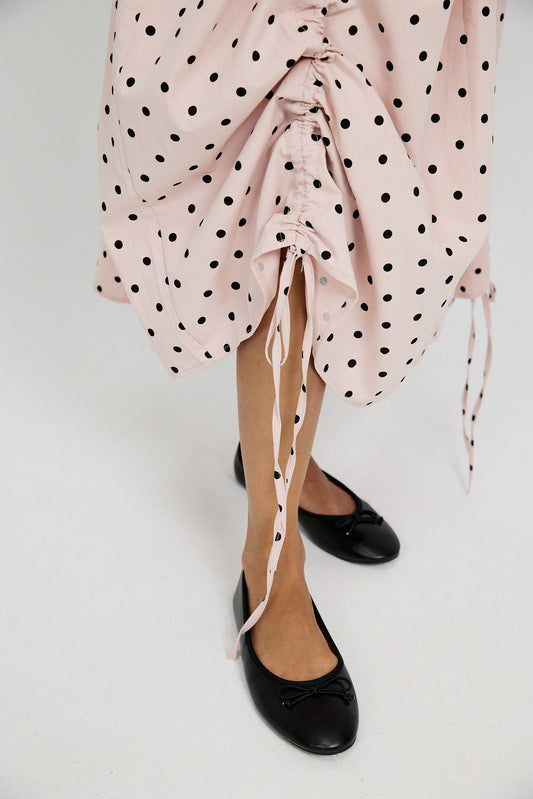 Balloon Drawstring Midi Skirt - Pink Polka Dot