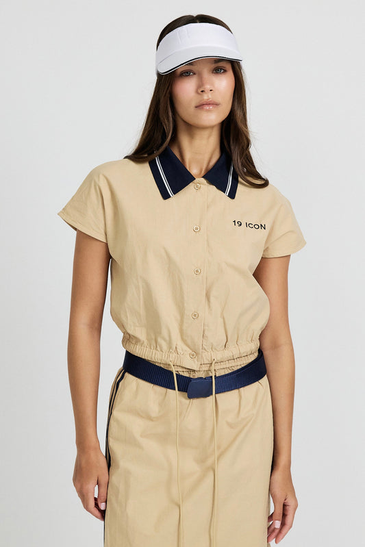 Sport Chic Cotton Crop Shirt – Khaki