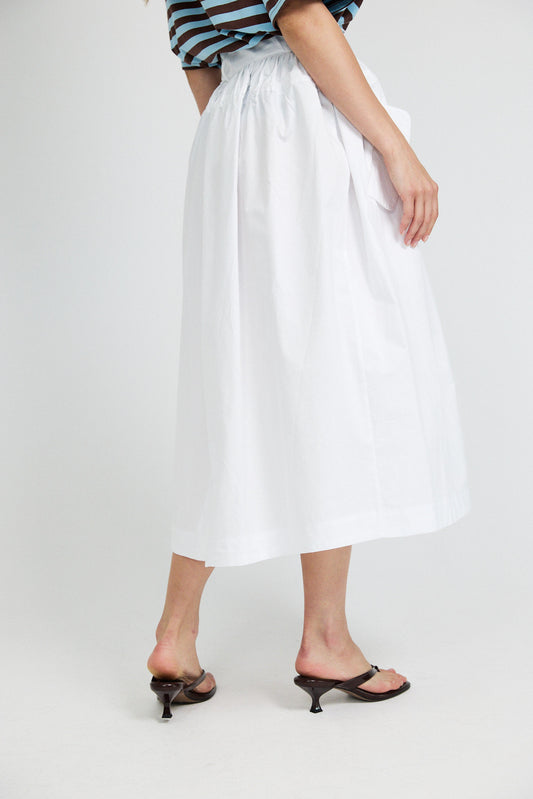 Utility Gathered Cotton Midi Skirt – White