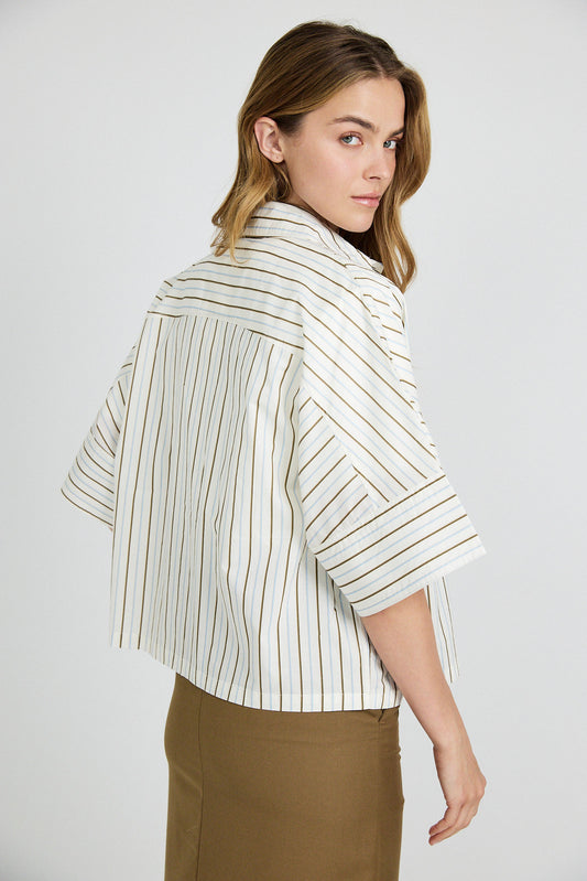 Monroe Oversized Batwing Stripe Shirt –Cream & Coffee