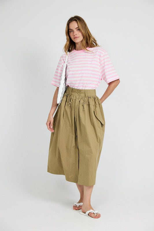 Oversized Striped Basic T-Shirt – Pink & Cream