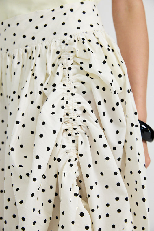 Balloon Drawstring Midi Skirt - Cream Polka Dot