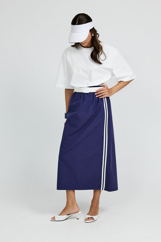 Sport Chic Cotton Midi Skirt – navy blue