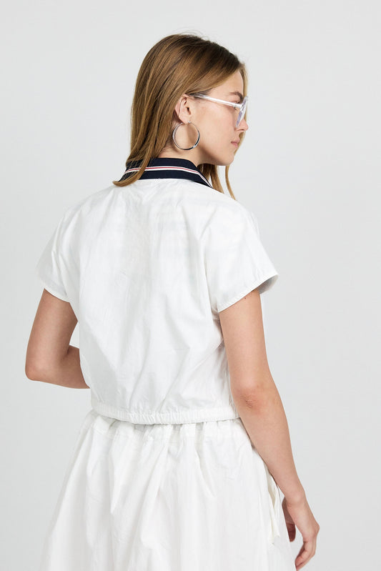 Sport Chic Cotton Crop Shirt – white|red