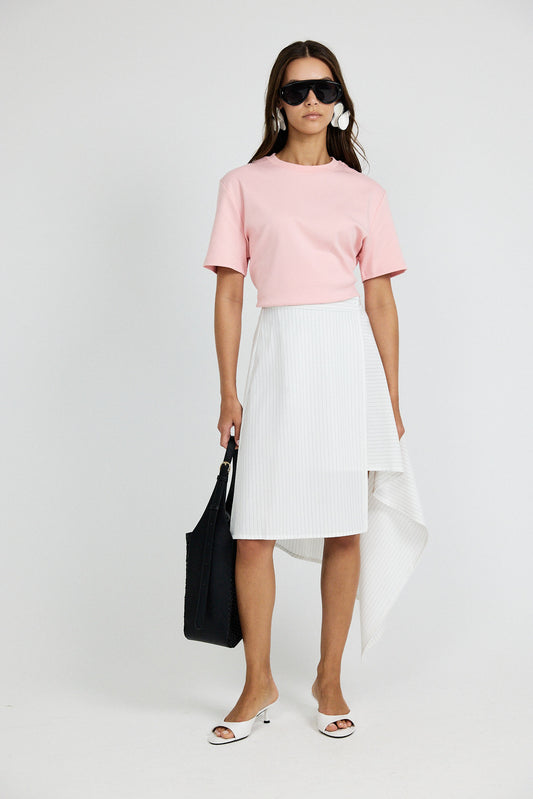 Pinstripe Asymmetric Wrap Skirt - Cream