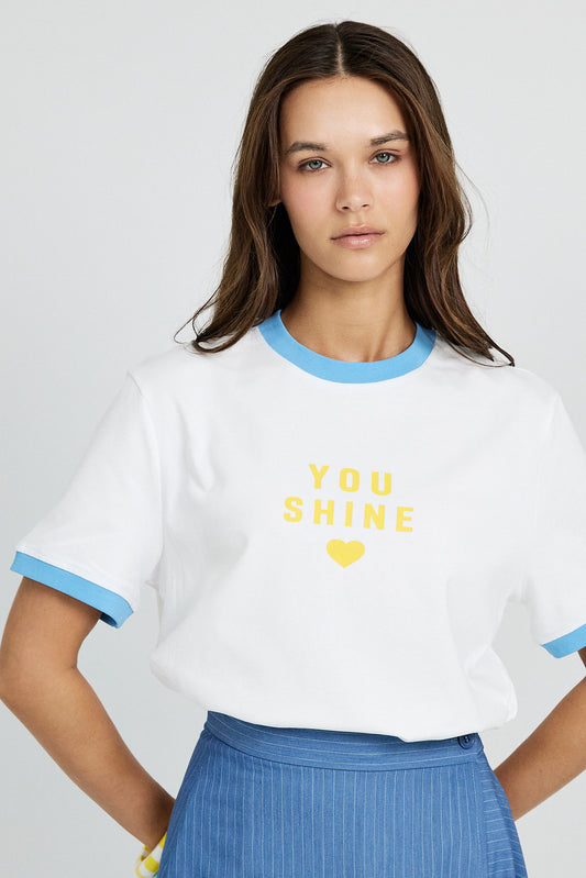Premium Graphic T-Shirt - White|L.blue