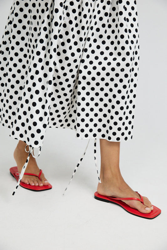 Balloon Drawstring Midi Skirt - White Large Polka Dot