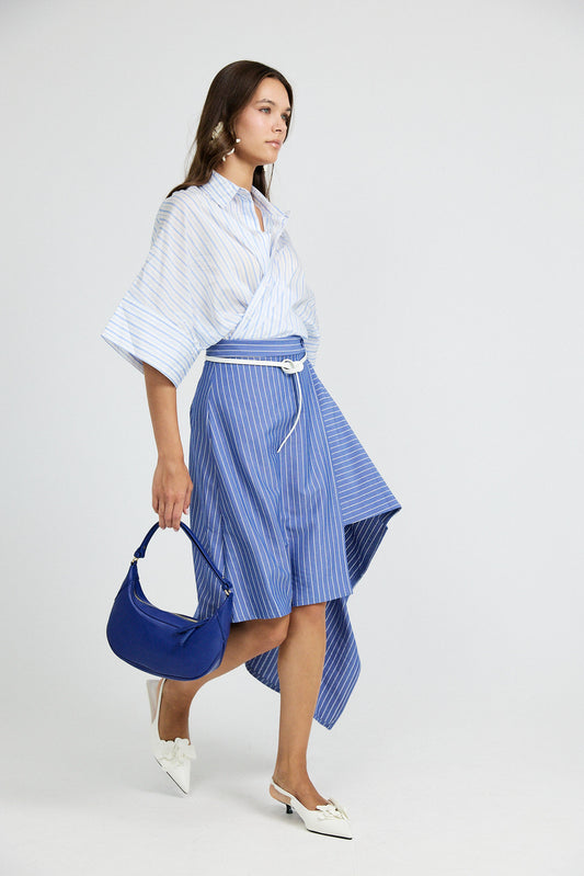 Monroe Oversized Batwing Stripe Shirt –White & Sky Blue