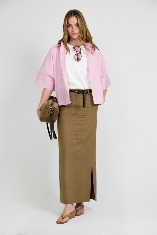 Monroe Oversized Batwing Stripe Shirt –pink
