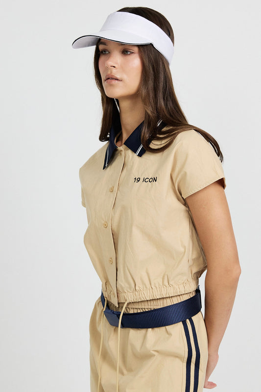 Sport Chic Cotton Crop Shirt – Khaki