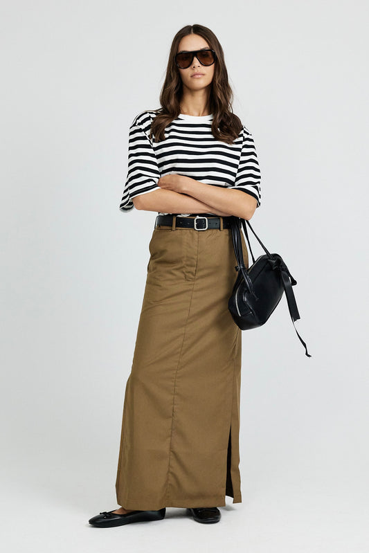 Oversized Striped Basic T-Shirt – Black & Cream
