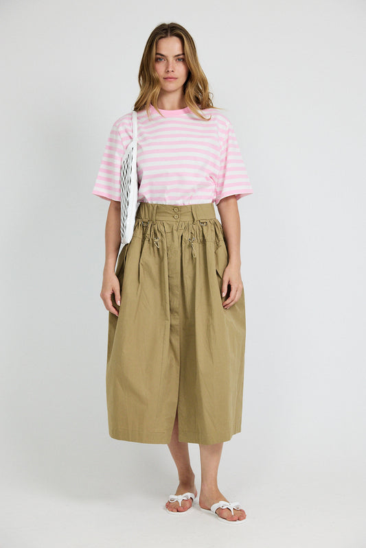 Oversized Striped Basic T-Shirt – Pink & Cream
