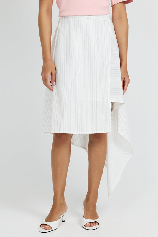 Pinstripe Asymmetric Wrap Skirt - Cream
