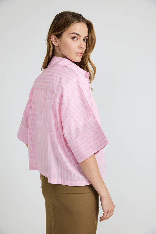 Monroe Oversized Batwing Stripe Shirt –pink