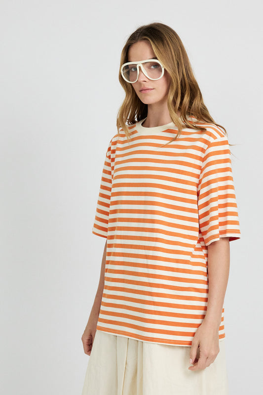 Oversized Striped Basic T-Shirt – Orange Butter