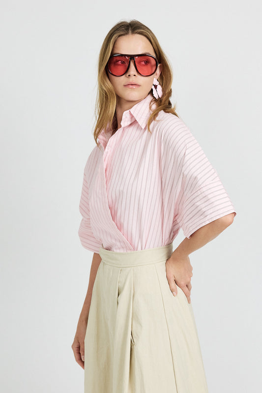 Monroe Oversized Batwing Stripe Shirt –baby pink