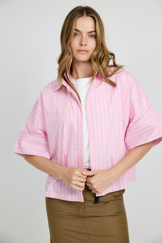 Monroe Oversized Batwing Stripe Shirt –pink