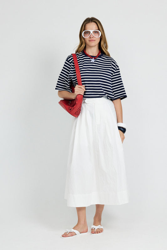 Classic Cotton A-Line Midi Skirt – Cream
