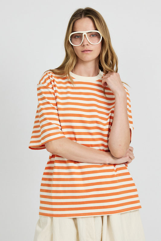 Oversized Striped Basic T-Shirt – Orange Butter