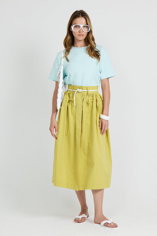 Utility Gathered Cotton Midi Skirt – Lime