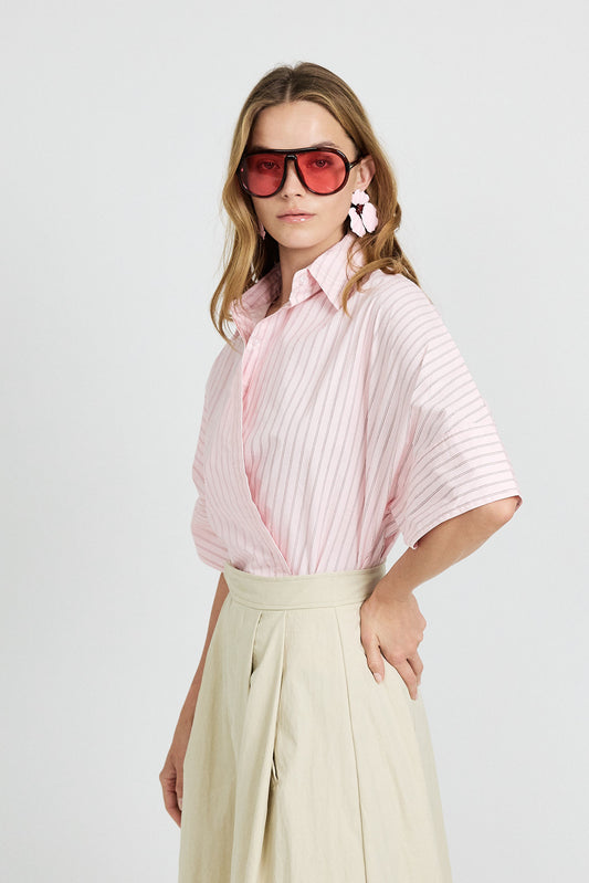 Monroe Oversized Batwing Stripe Shirt –baby pink