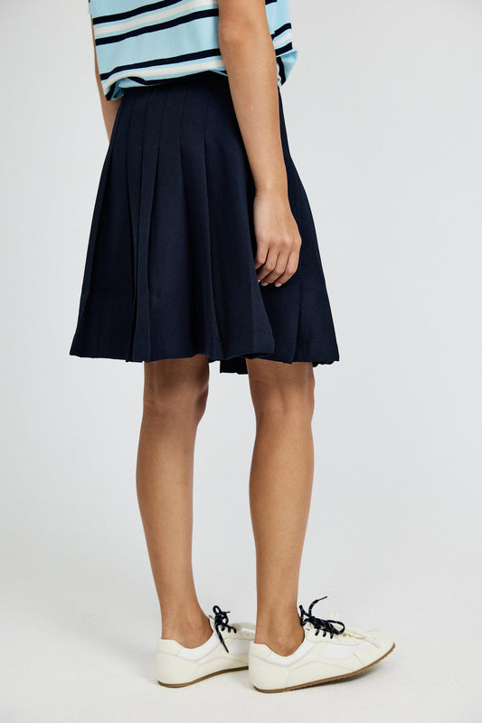 Pleated Cotton Tennis Skirt – Navy Blue