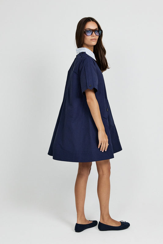 Victoria Cotton Dress – Navy
