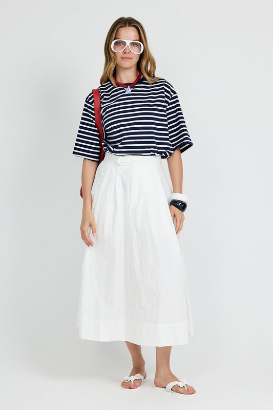 Classic Cotton A-Line Midi Skirt – Cream