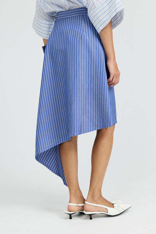 Pinstripe Asymmetric Wrap Skirt - Light Blue