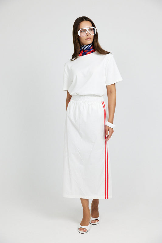 Sport Chic Cotton Midi Skirt – white