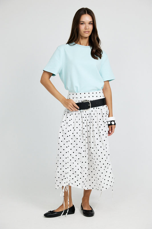 Balloon Drawstring Midi Skirt - White Polka Dot