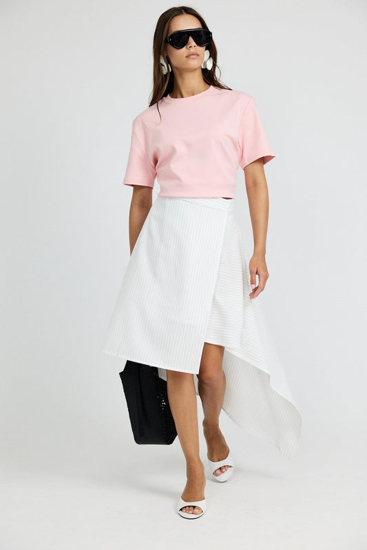 Pinstripe Asymmetric Wrap Skirt - Cream