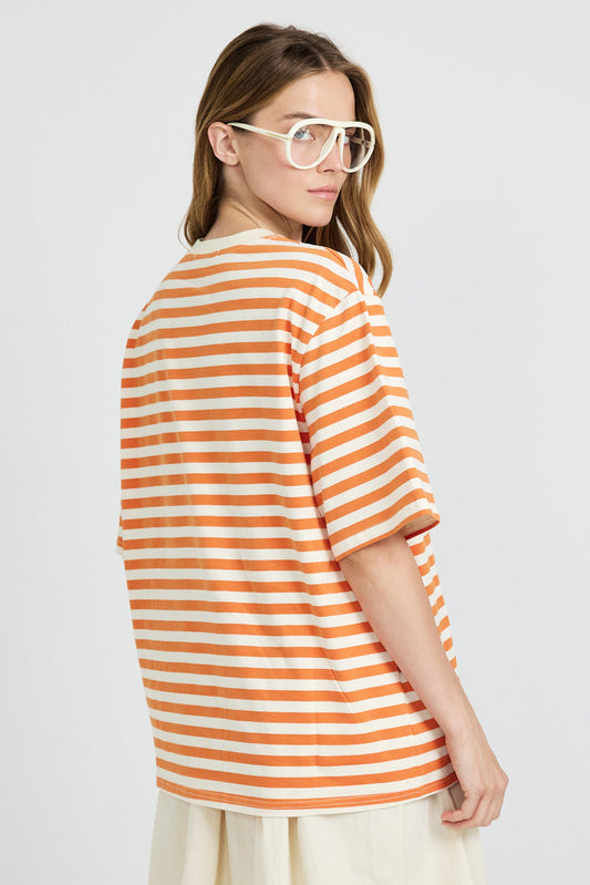 Oversized Striped Basic T-Shirt – Orange Butter