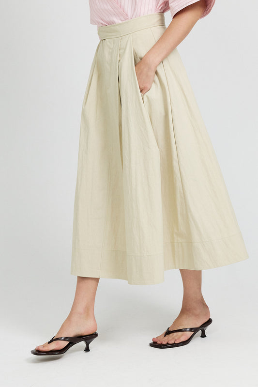 Classic Cotton A-Line Midi Skirt – Light Beige