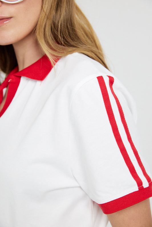 Women's Cotton Polo Shirt – White & Red