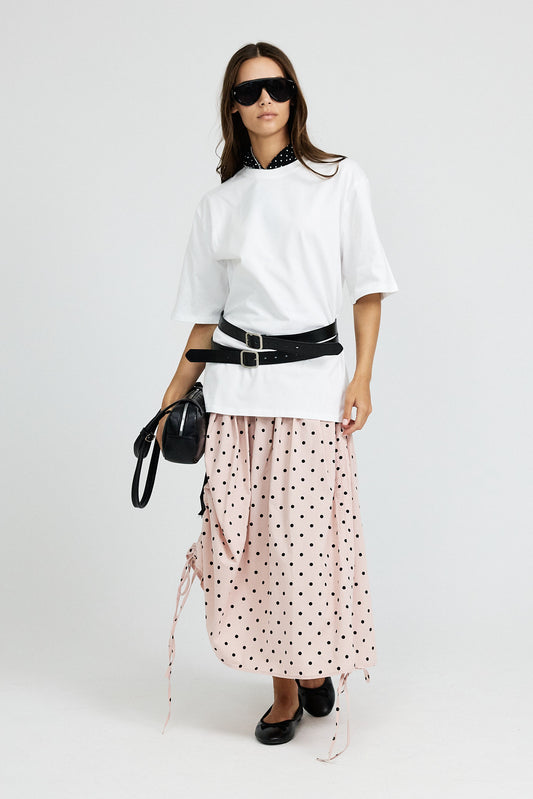 Balloon Drawstring Midi Skirt - Pink Polka Dot