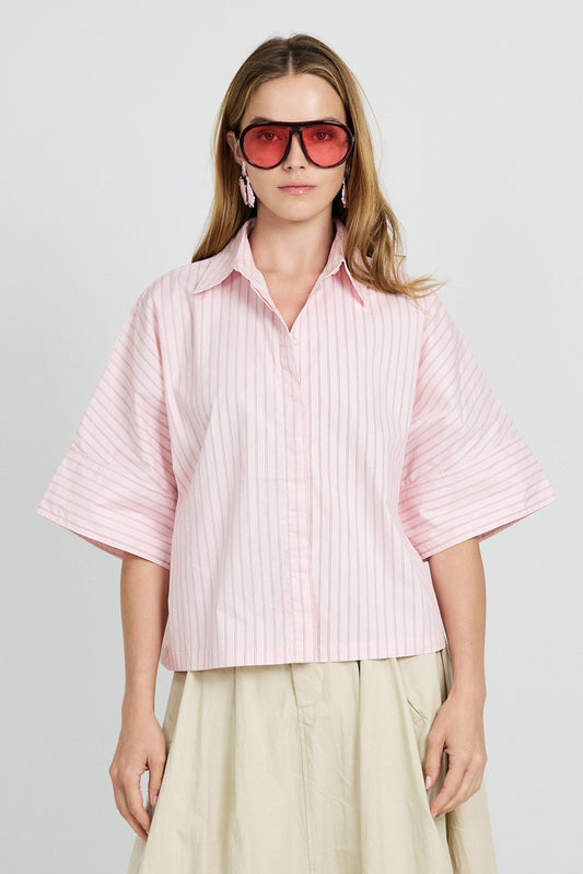 Monroe Oversized Batwing Stripe Shirt –baby pink