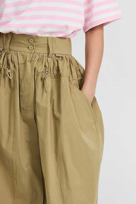 Utility Gathered Cotton Midi Skirt – Khaki