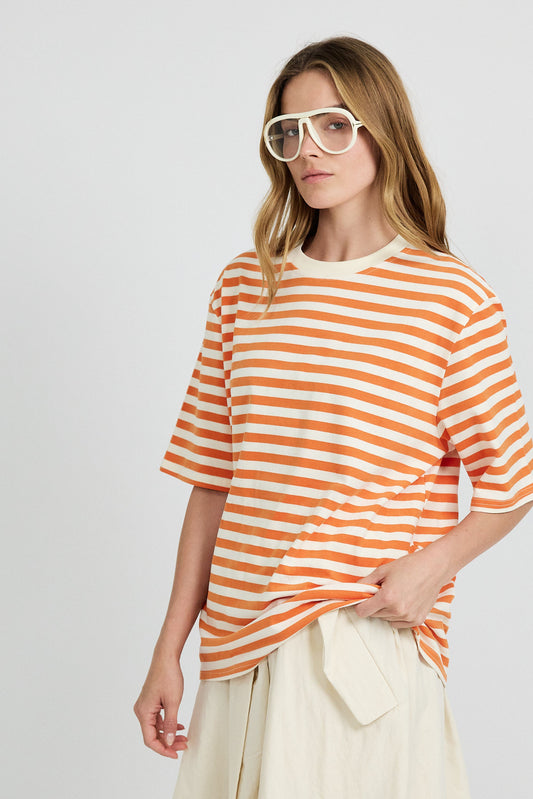 Oversized Striped Basic T-Shirt – Orange Butter