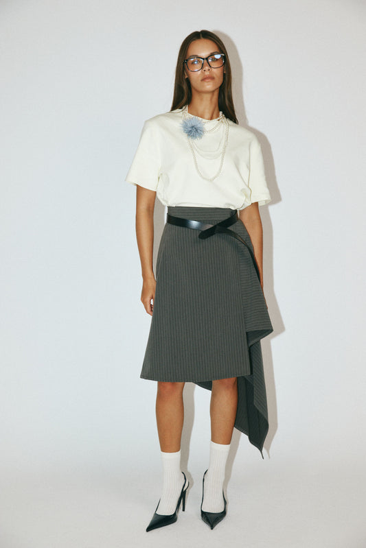 Pinstripe Asymmetric Wrap Skirt - Dark Grey