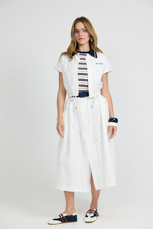 Utility Gathered Cotton Midi Skirt – Cream