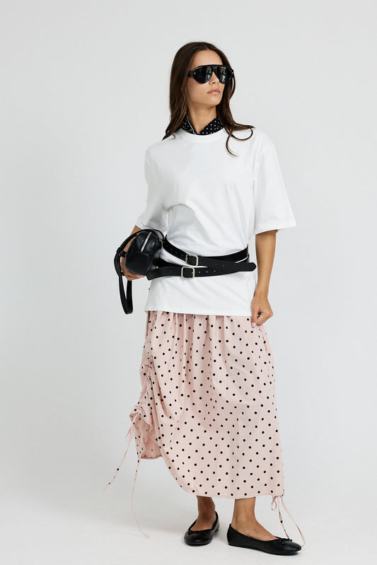 Balloon Drawstring Midi Skirt - Pink Polka Dot