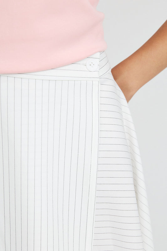 Pinstripe Asymmetric Wrap Skirt - Cream