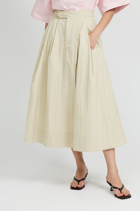 Classic Cotton A-Line Midi Skirt – Light Beige