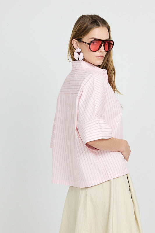 Monroe Oversized Batwing Stripe Shirt –baby pink