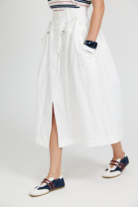 Utility Gathered Cotton Midi Skirt – Cream