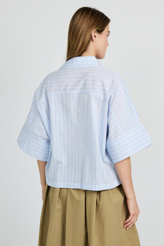 Monroe Oversized Batwing Stripe Shirt –light blue