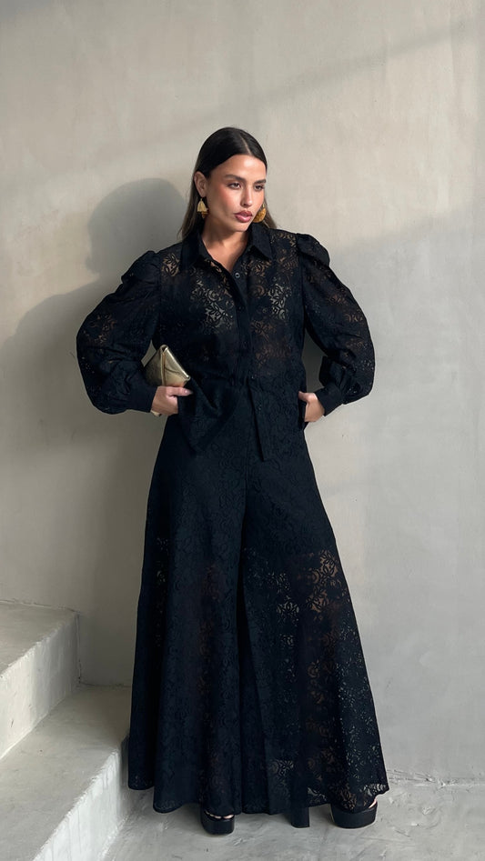 חליפת מכנס תחרה ביאטריס | שחור