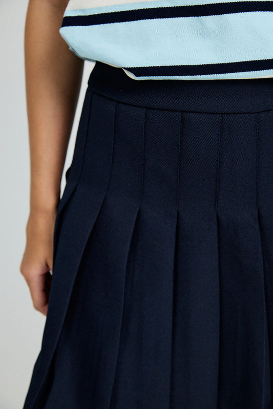 Pleated Cotton Tennis Skirt – Navy Blue