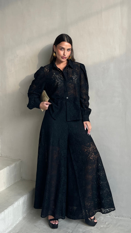 חליפת מכנס תחרה ביאטריס | שחור